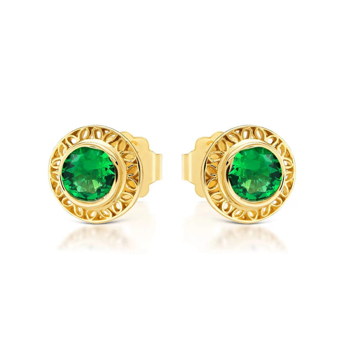 Cercei Ažur din Aur 8K cu Zirconiu Verde