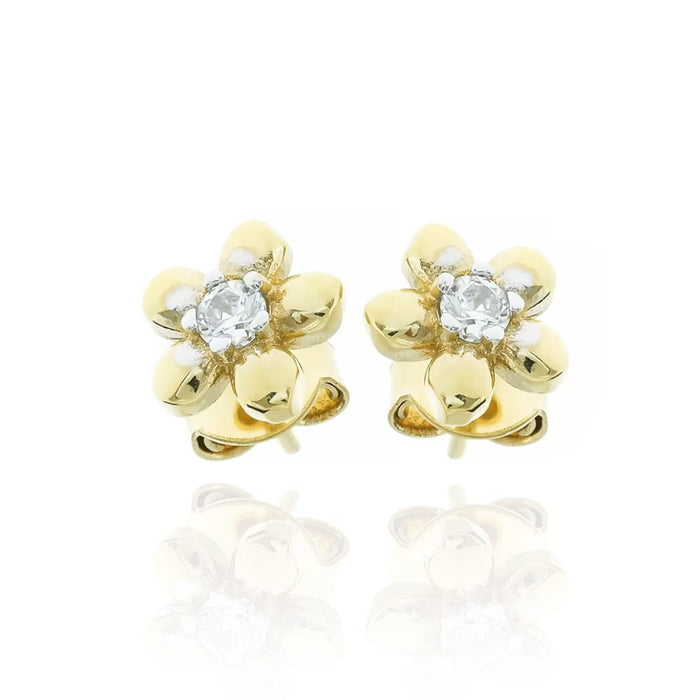 Cercei Aur 8K cu Zirconiu Alb, Model Floare
