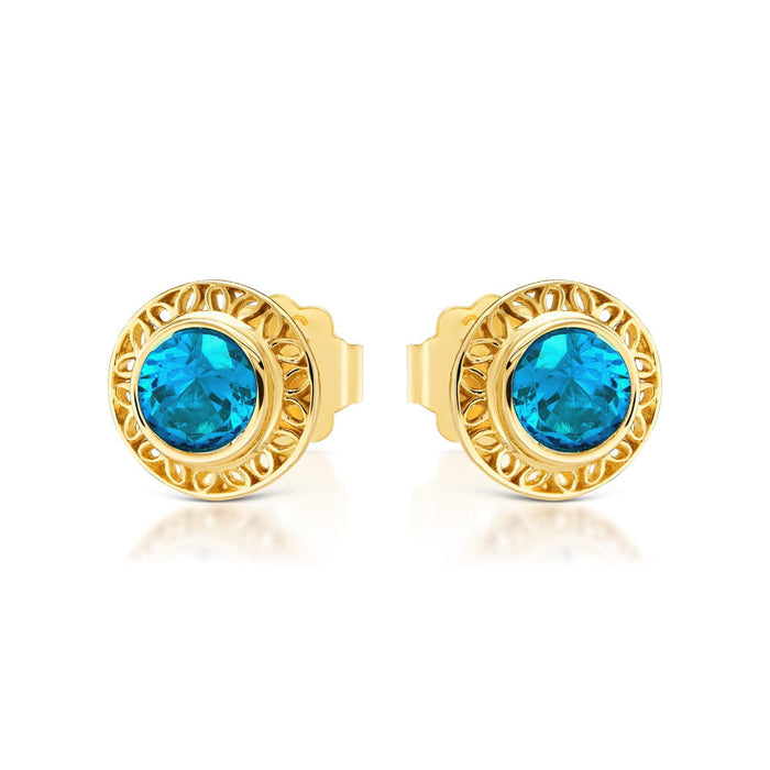 Cercei Aur 8K Ażurowy cu Zirconiu Turcoaz