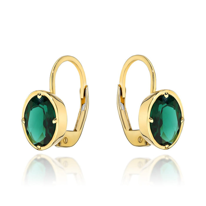 Cercei De Aur Din Colecția "Colorful Stone" Cu Cuarț Verde Oval