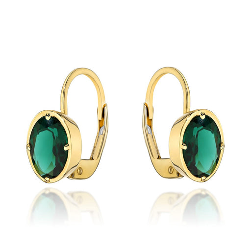 Cercei De Aur Din Colecția "Colorful Stone" Cu Cuarț Verde Oval