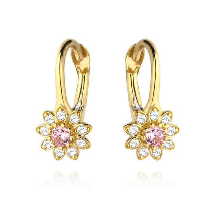 Cercei cu flori de zirconiu roz inconjurati de pietre albe
