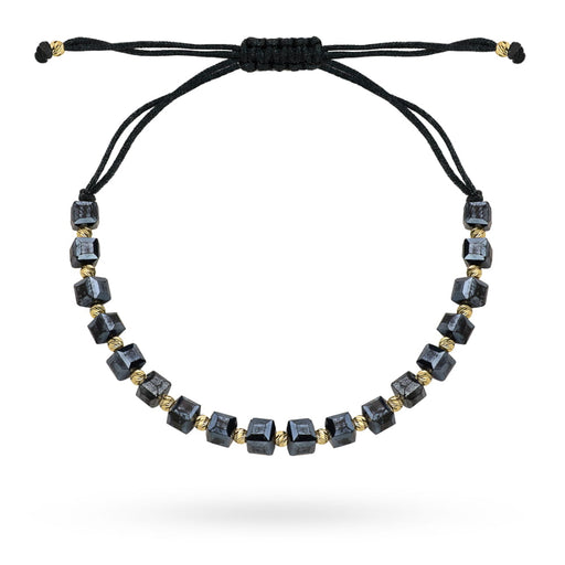 Brățară Aur 14K cu Pietre Grafit Holografice și Șnur Negru