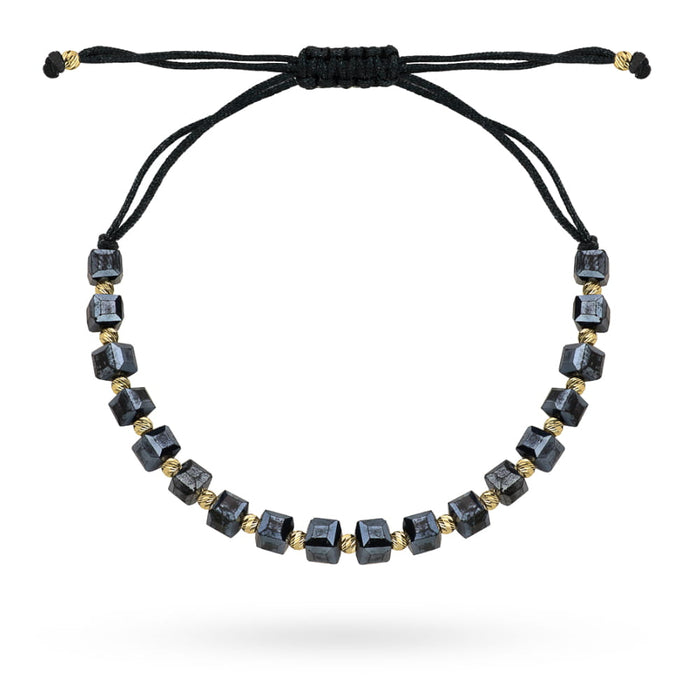 Brățară Aur 14K cu Pietre Grafit Holografice și Șnur Negru