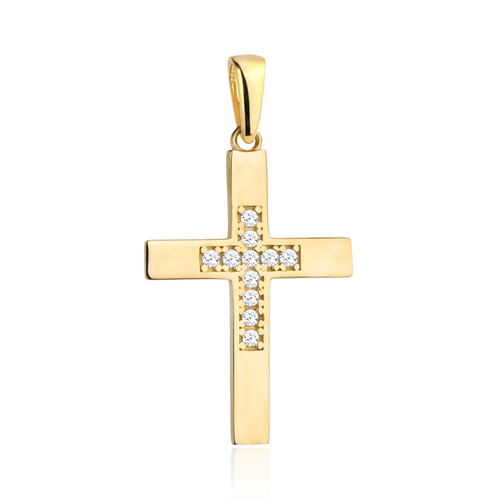 Pandantiv Aur 14k cu Cruce si Zirconii Albe