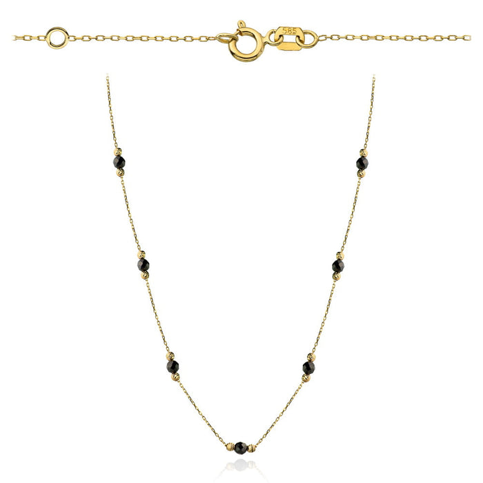 Colier cu Margelute Negre si Bilute- Aur 14k