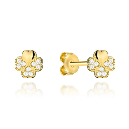 Cercei din aur trifoi cu zirconii pe un post