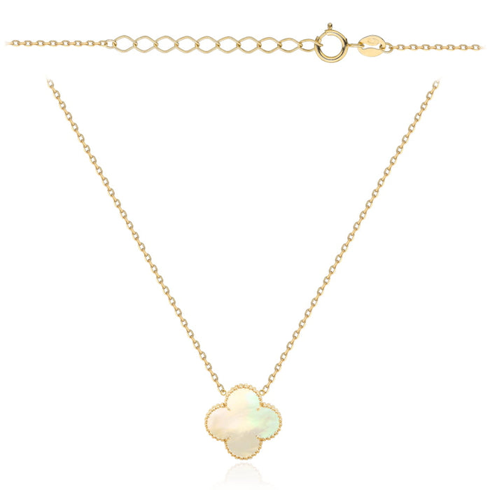 Colier cu trifoi de aur cu sidef, 12mm