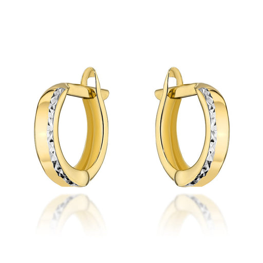 Cercei mici de aur cu bandă cu diamante din aur alb