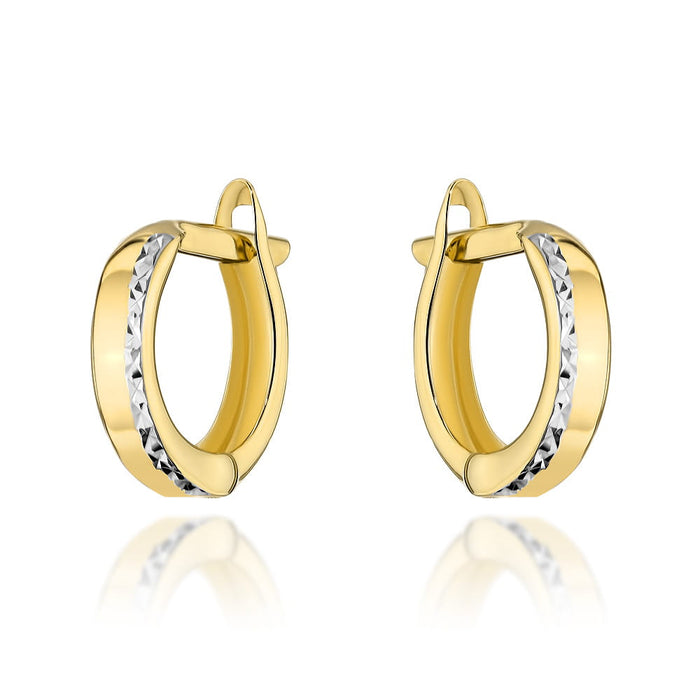 Cercei mici de aur cu bandă cu diamante din aur alb