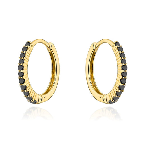 Cercei din aur cu pietre negre pe creolă