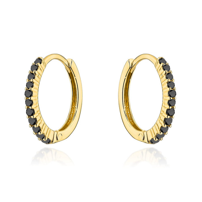 Cercei din aur cu pietre negre pe creolă