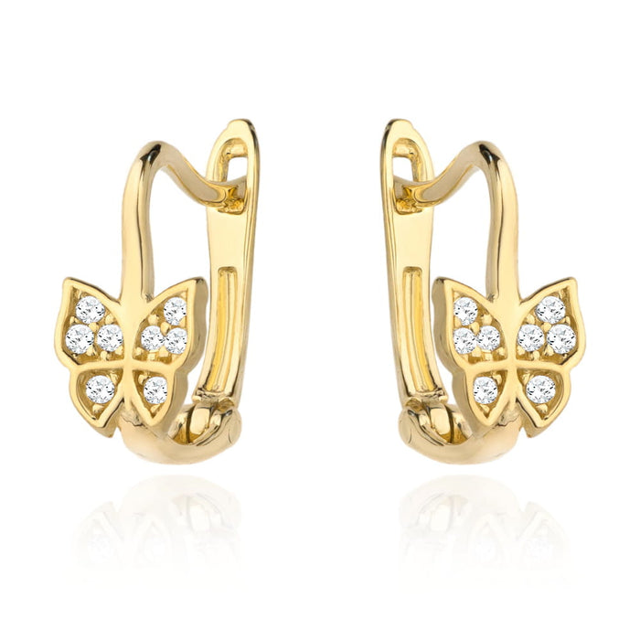 Cercei Fluture cu Inchizatoare englezeasca din Aur 14k cu Zirconi