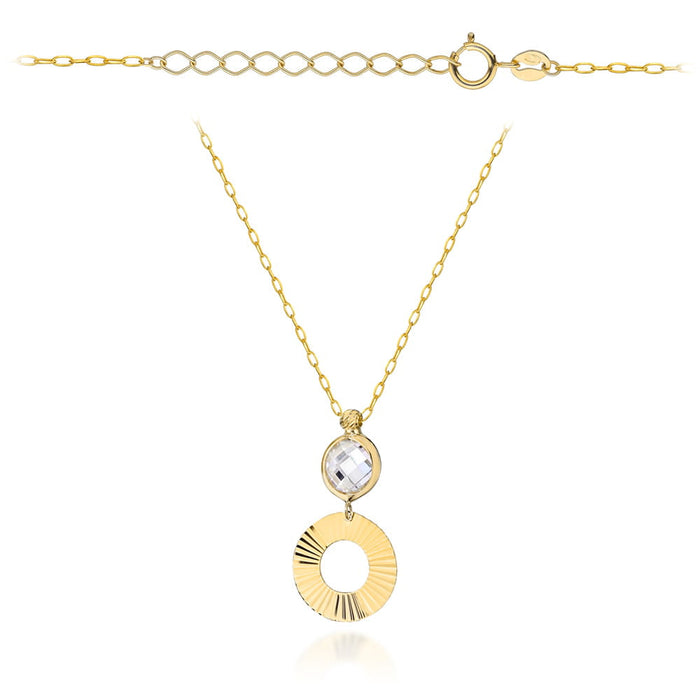 Colier Cerc Aur Galben 14K Cu Zirconiu Alb Și Finisaj Diamantat