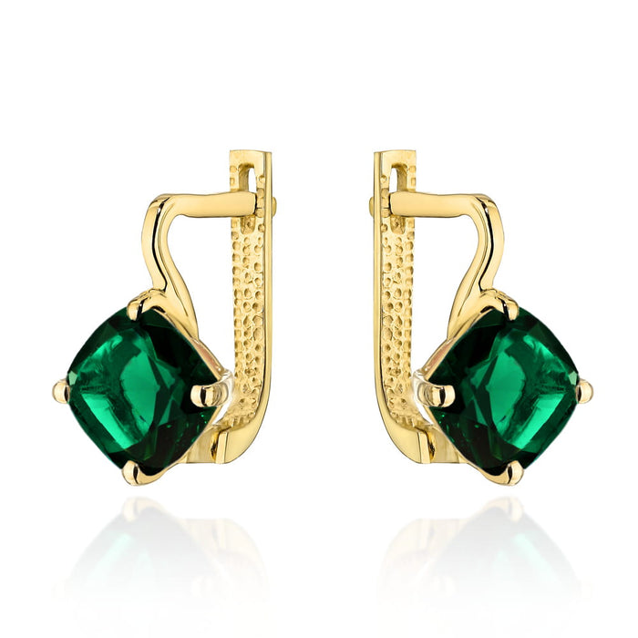 Cercei Aur 14K Piatră Verde de Cuarț - Design Pătrat