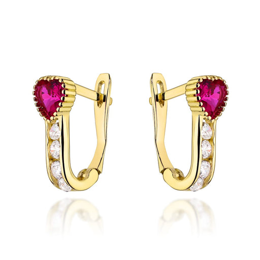 Cercei Delicați din Aur 14K cu Inimă Roz și Zirconii