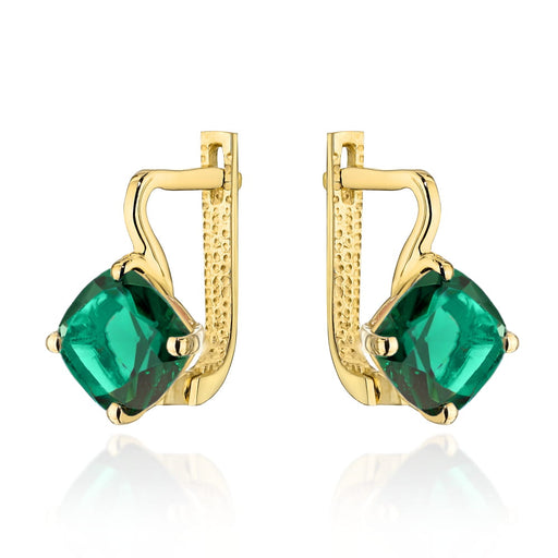 Cercei Eleganți din Aur 14K cu Cuarț Verde Deschis, Formă Pătrată - Colecția Colorful Stone