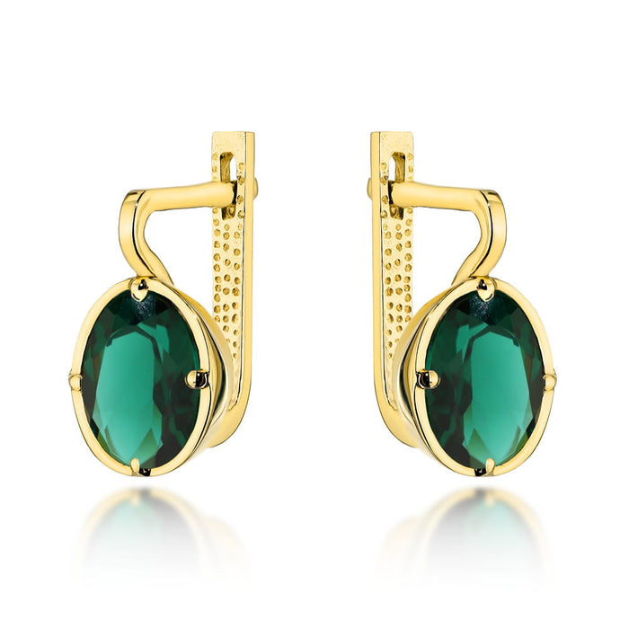 Cercei Din Aur 14K Cu Cuarț Verde Ovale, Colecția Colorful Stone