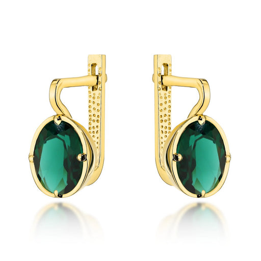 Cercei Din Aur 14K Cu Cuarț Verde Ovale, Colecția Colorful Stone