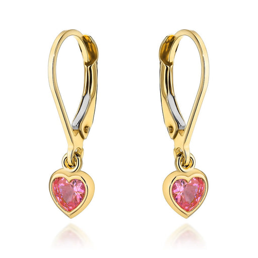 Cercei Din Aur Cu Inimă Roz Atârnată