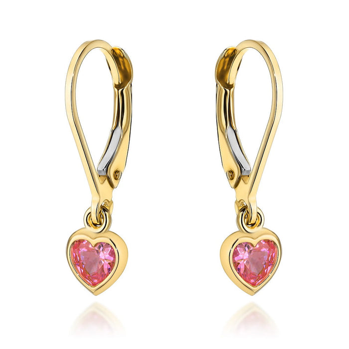 Cercei Din Aur Cu Inimă Roz Atârnată