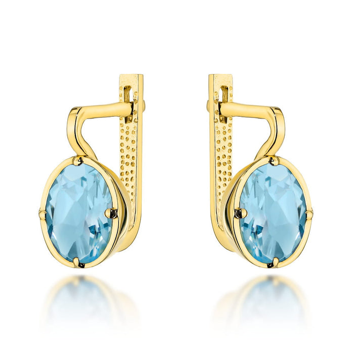 Cercei Din Aur Cu Topaz Oval, Colecția "Colorful Stone", Sistem Englezesc