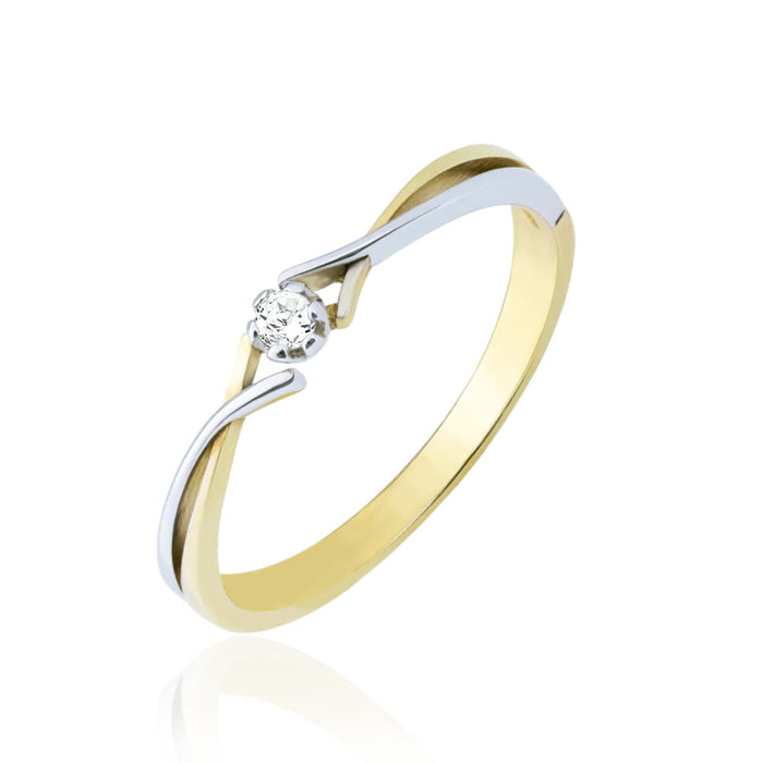 Inel Clasic Din Aur 14K În Două Culori Cu Zirconiu