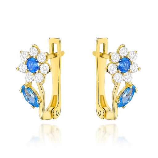Cercei Aur 14K Model Flori Cu Circoniu Albastru