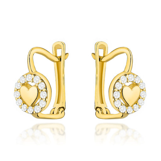 Cercei Aur 14K Cu Inimă Și Circonii, Închidere Engleză