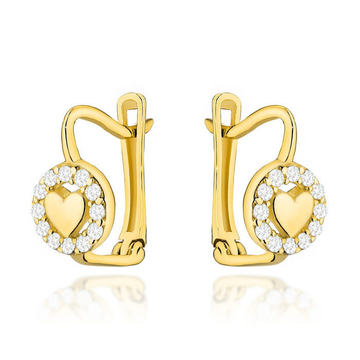 Cercei Aur 14K Cu Inimă Și Circonii, Închidere Engleză