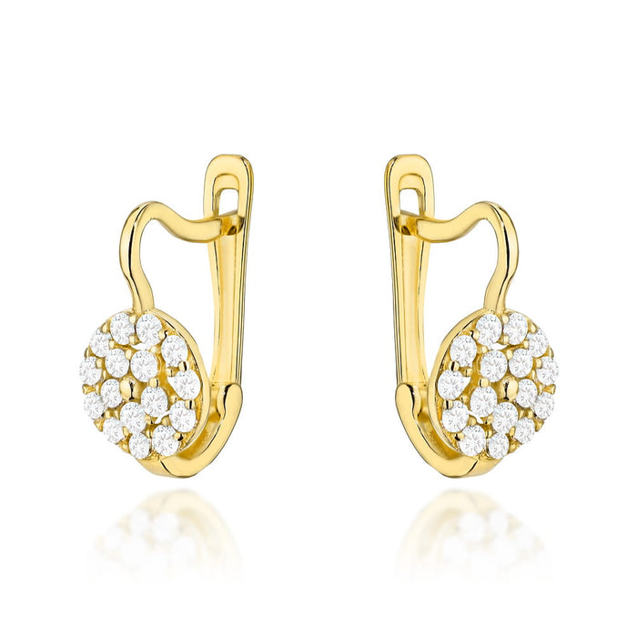 Cercei Eleganti din Aur Galben 14K Tip Cerc cu Pietre de Zirconiu, Sistem Englezesc