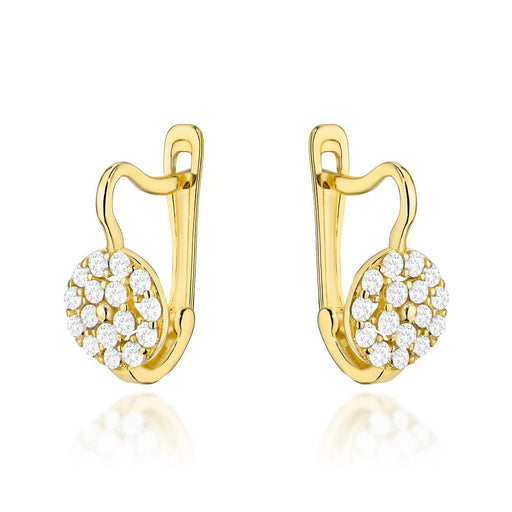 Cercei Eleganti din Aur Galben 14K Tip Cerc cu Pietre de Zirconiu, Sistem Englezesc