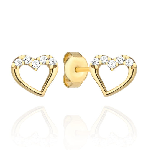 Cercei cu inimioare de aur și zirconi deasupra
