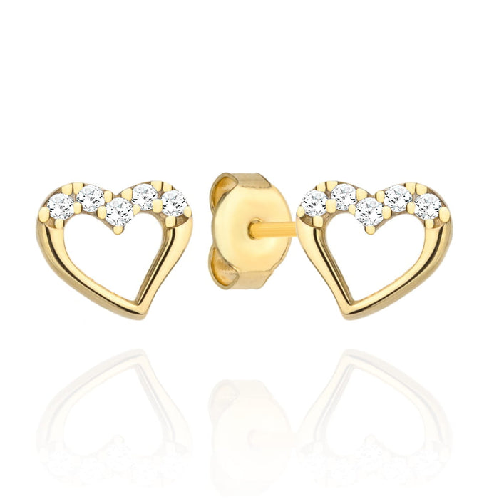 Cercei cu inimioare de aur și zirconi deasupra