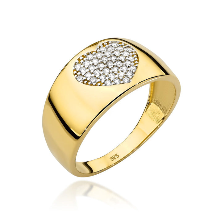 Inel De Aur 14K Cu Inimă Pavată Cu Zirconii