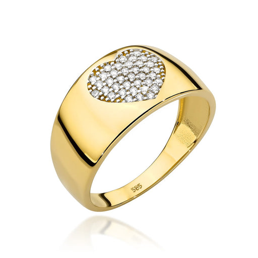 Inel De Aur 14K Cu Inimă Pavată Cu Zirconii