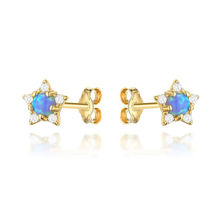 Cercei stea de aur cu zirconi și piatră opalită