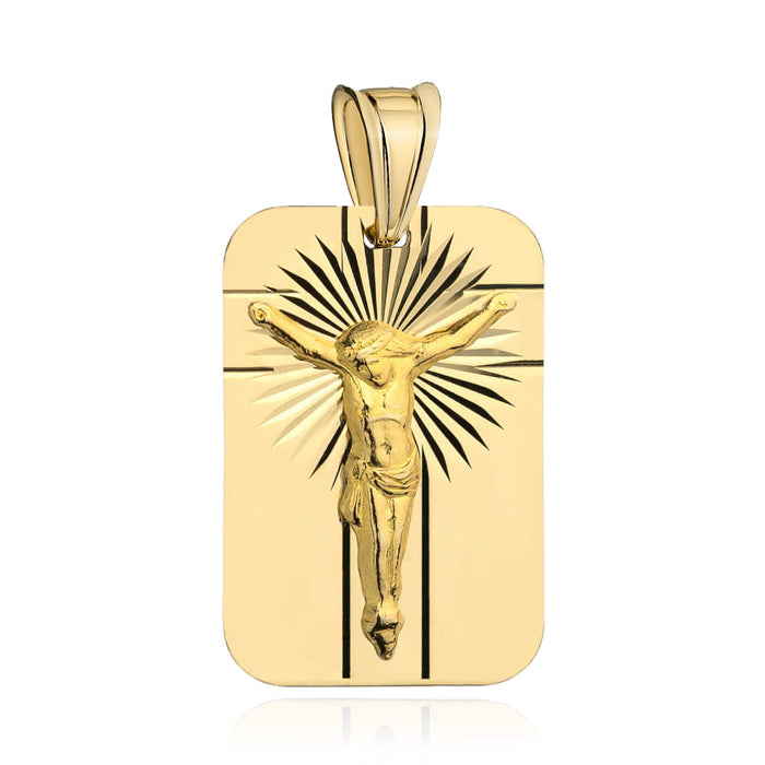 Medalion Aur 14K Galben Dreptunghiular Fațetat cu Iisus