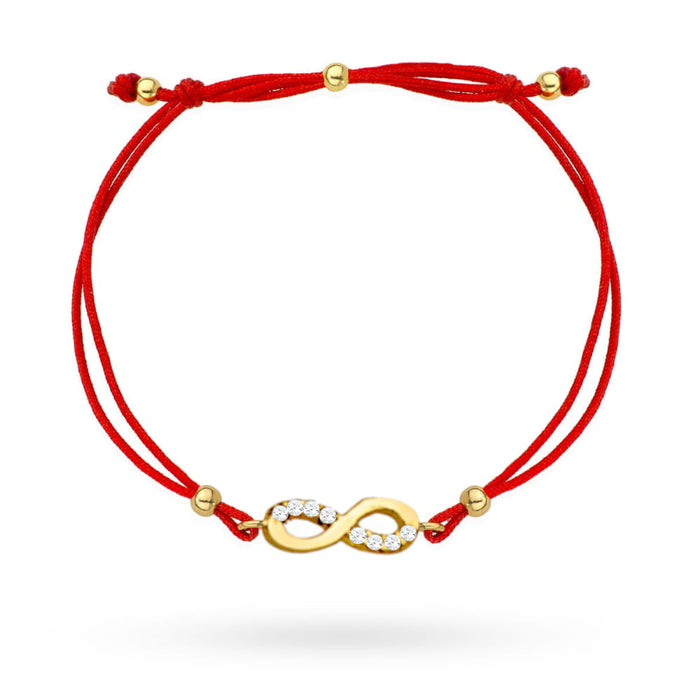 Brățară Aur 14K Infinit și Zirconii pe Șnur Roșu