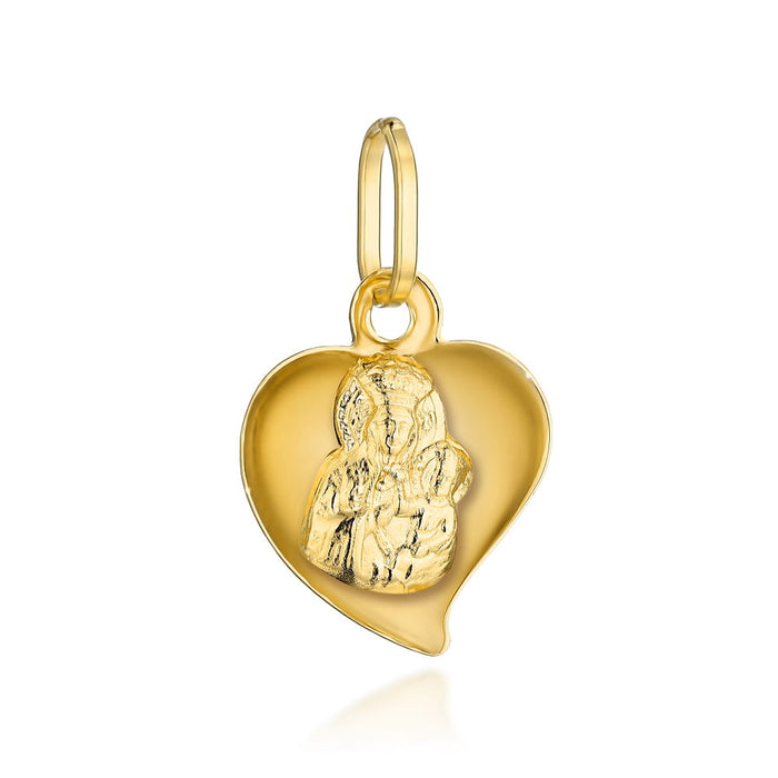 Medalion de aur al Maicii Domnului într-o inimă