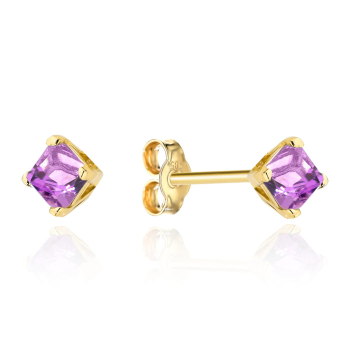 Cercei de aur din colectia "PIATRA COLORATA" - patrat de ametist pe bat