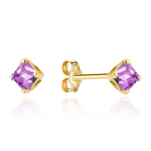 Cercei de aur din colectia "PIATRA COLORATA" - patrat de ametist pe bat