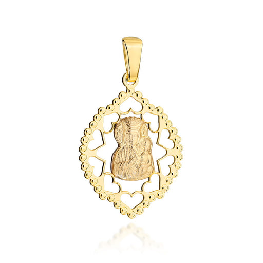 Medalion de aur al Maicii Domnului într-un cadru ajurat