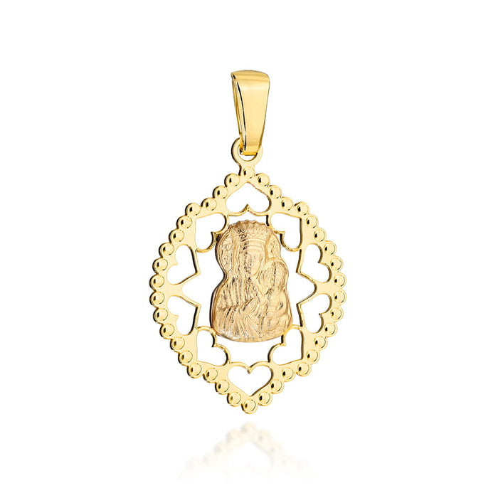 Medalion de aur al Maicii Domnului într-un cadru ajurat