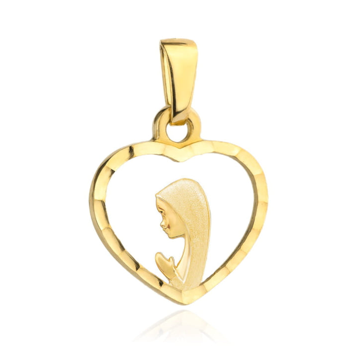 Medalion Aur 14K Maica Domnului În Inimă Șlefuită