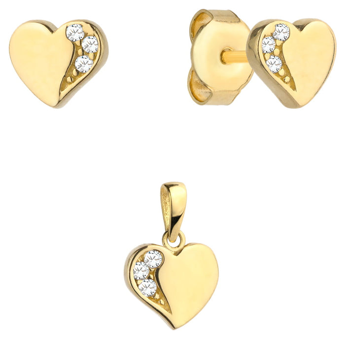 Set Aur 14k cu Inimioare si Zirconii Albe