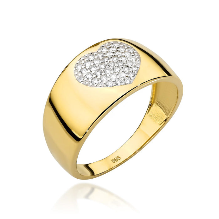 Inel De Aur 14K Cu Inimă Pavată Cu Zirconii