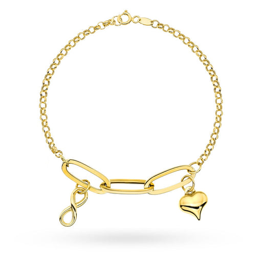 Brățară de aur cu zale lungi și o inimă suspendată și semn de infinit