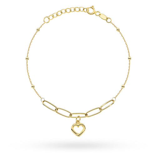 Brățară de aur cu zale lungi, inimă și bile netede
