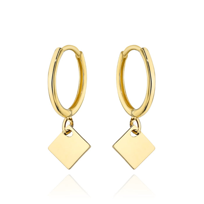 Cercei cerc de aur cu romb agățat